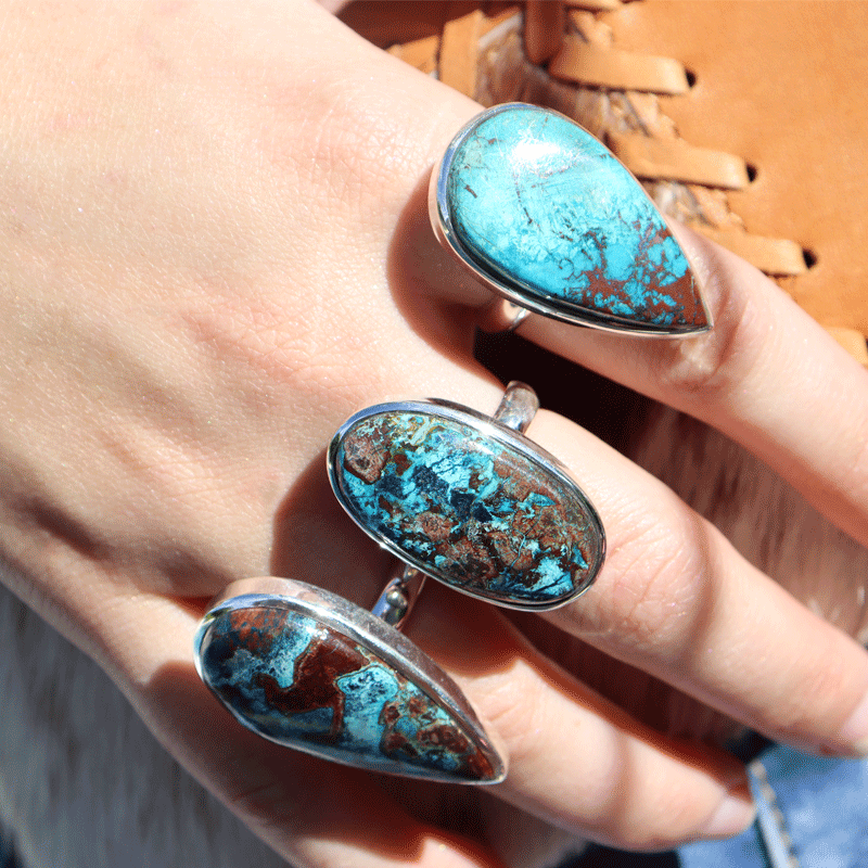 large shattuckite oval silver gemstone ring