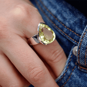 teardrop lemon quartz sterling silver ring