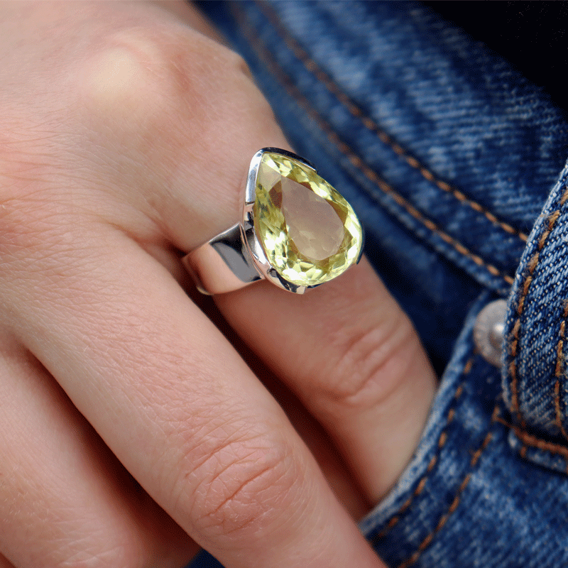 teardrop lemon quartz sterling silver ring