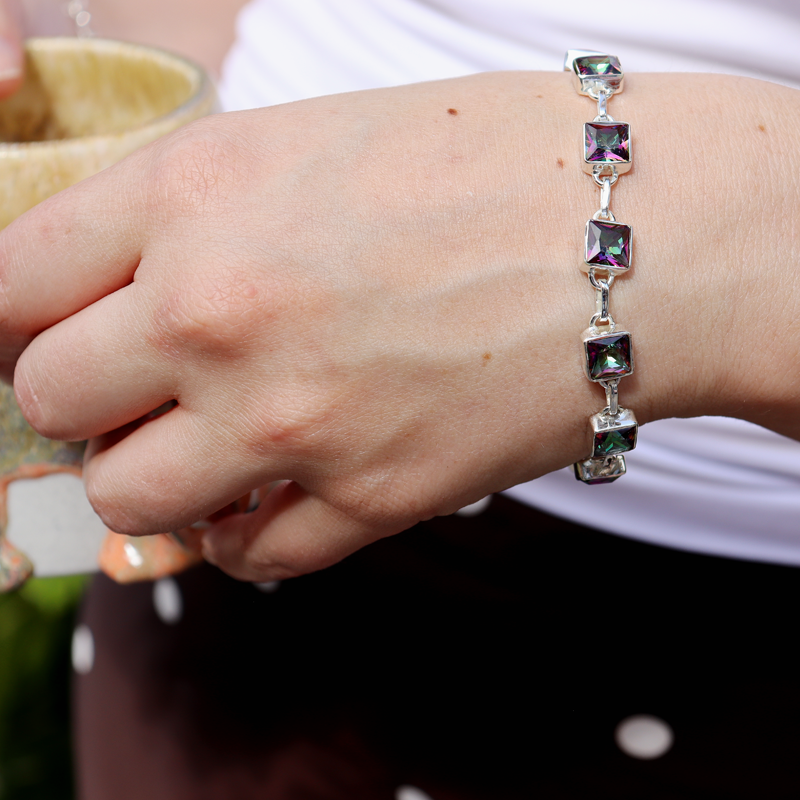 mystic topaz square sterling silver gemstone bracelet