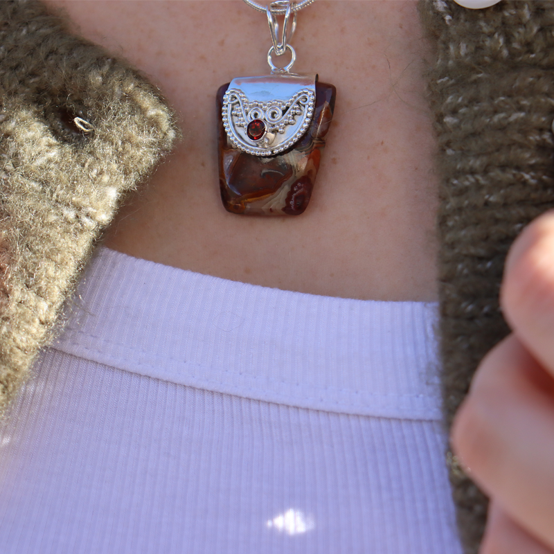 crazy lace agate silver gemstone pendant
