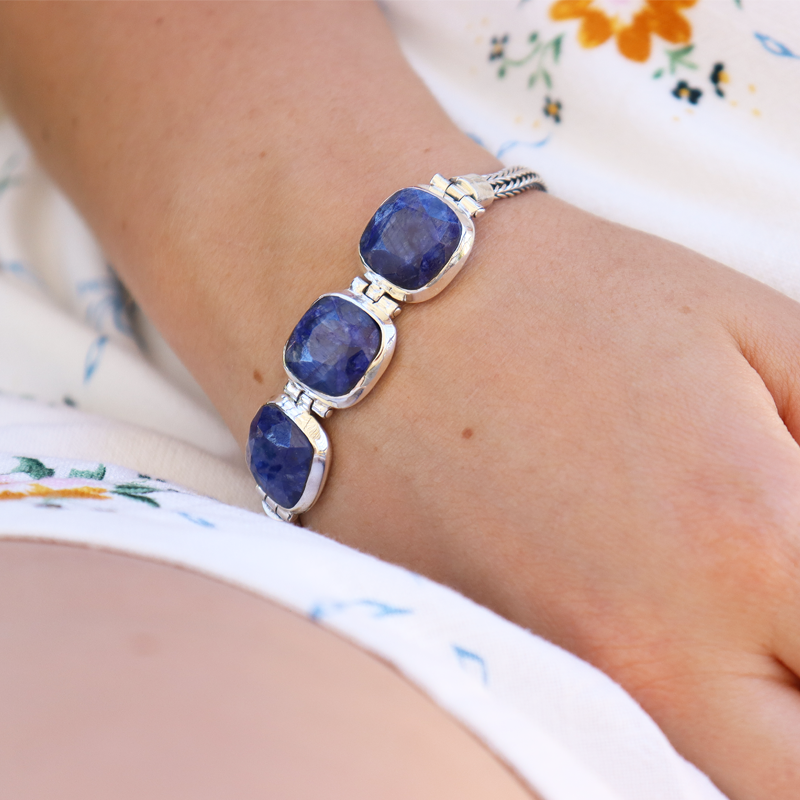sapphire quartz sterling silver gemstone bracelet