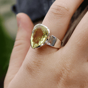 teardrop lemon quartz sterling silver ring