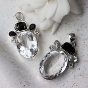 clear quartz hematite sterling silver pendant