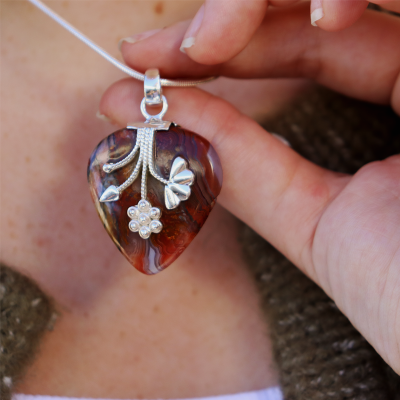 crazy lace agate sterling silver pendant