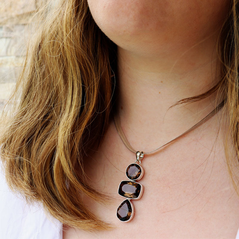 smoky quartz sterling silver gemstone pendant