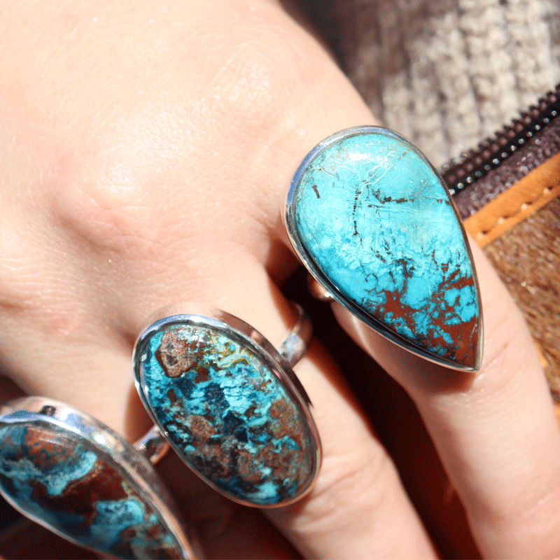 large shattuckite teardrop silver gemstone ring