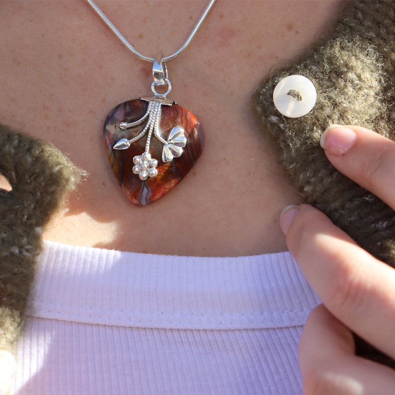 crazy lace agate sterling silver pendant