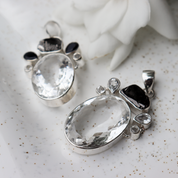 clear quartz hematite sterling silver pendant