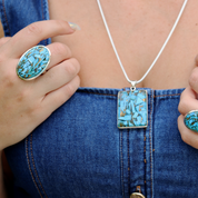 copper turquoise gemstone sterling silver gemstone pendant