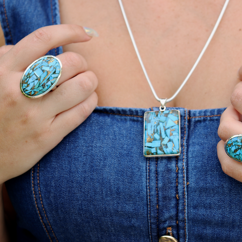 copper turquoise gemstone sterling silver gemstone pendant