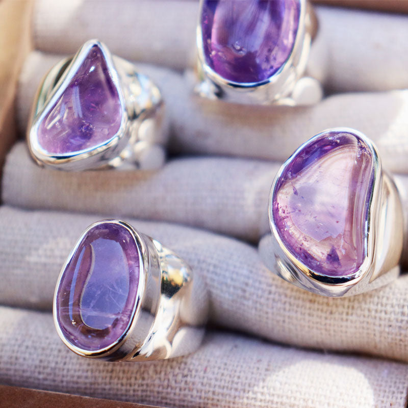 amethyst large silver gemstone ring