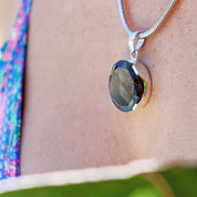 labradorite round silver gemstone pendant