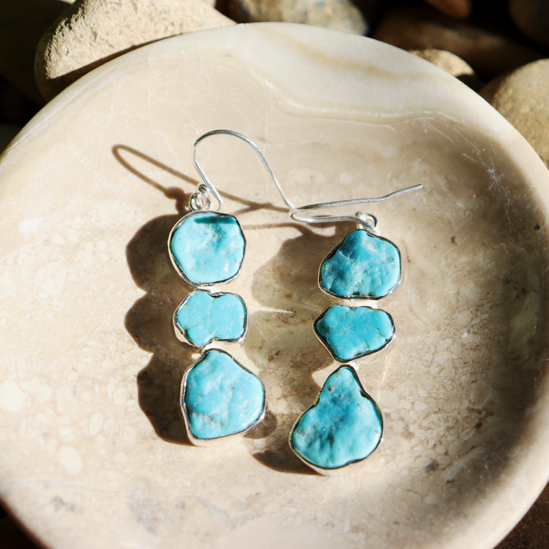 raw turquoise sterling silver gemstone earrings