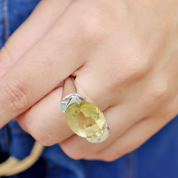 lemon quartz large statement sterling silver gemstone ring