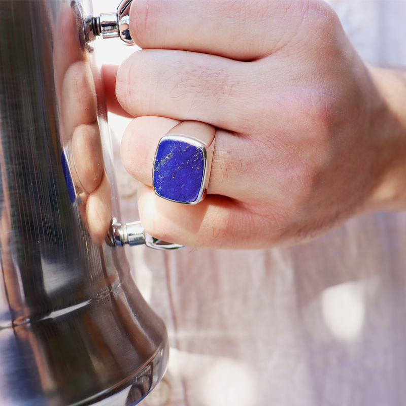 unisex lapis lazuli silver gemstone ring