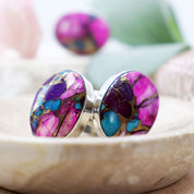 pink dahlia copper turquoise silver gemstone ring