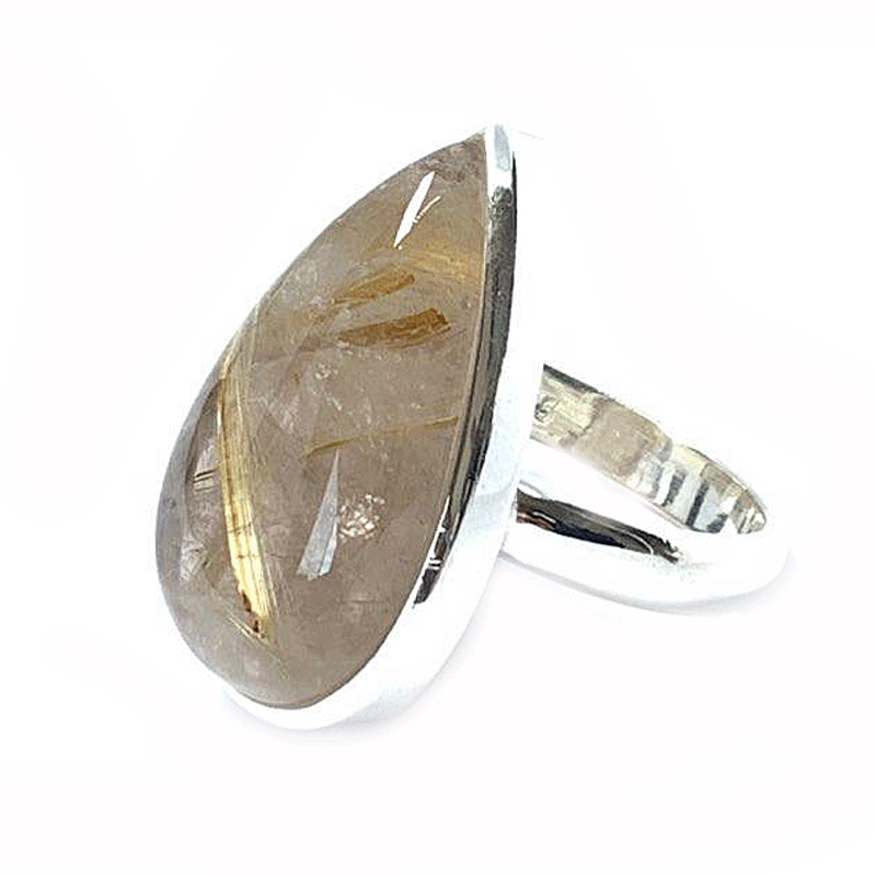 rutilated quartz silver gemstone ring