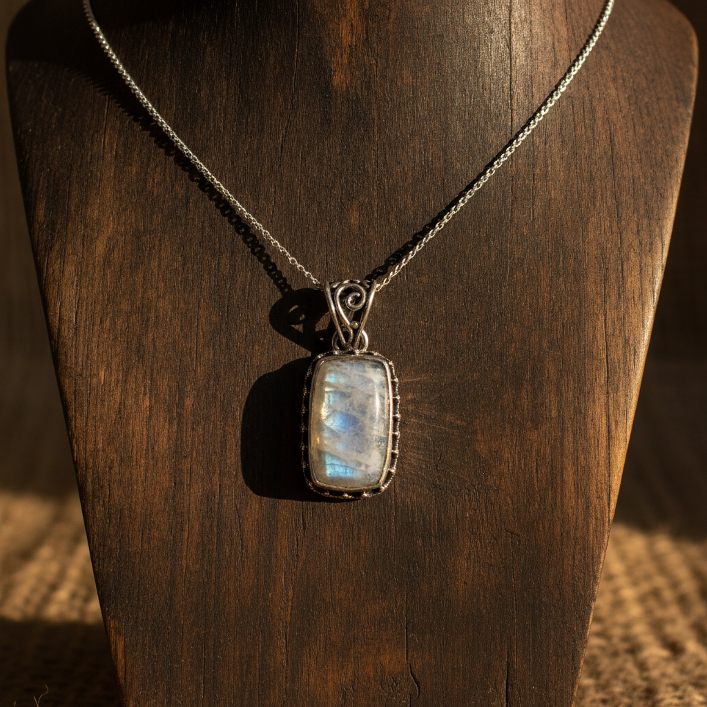 moonstone rectangle sterling silver pendant