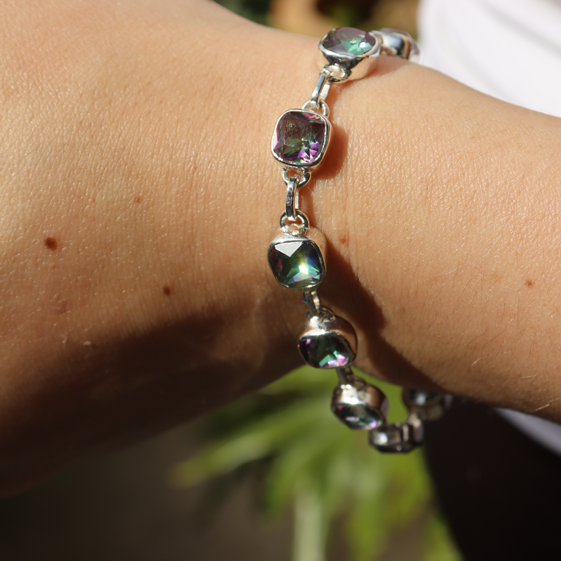 mystic topaz sterling silver gemstone bracelet