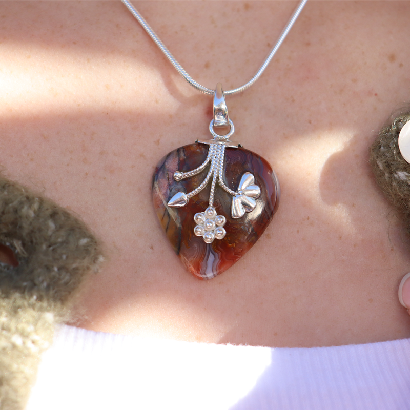 crazy lace agate sterling silver pendant