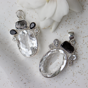 clear quartz hematite sterling silver pendant