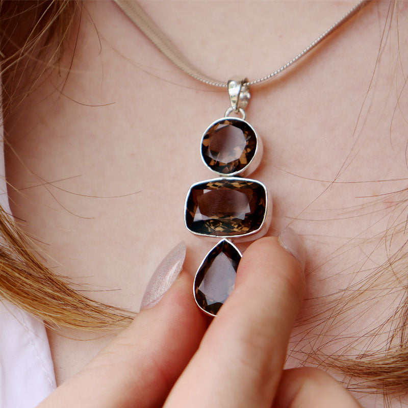 smoky quartz sterling silver gemstone pendant