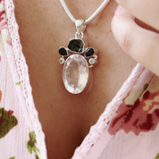 clear quartz hematite black onyx sterling silver gemstone pendant