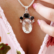 clear quartz hematite black onyx sterling silver gemstone pendant