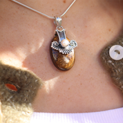 bronzite pearl silver gemtone pendant