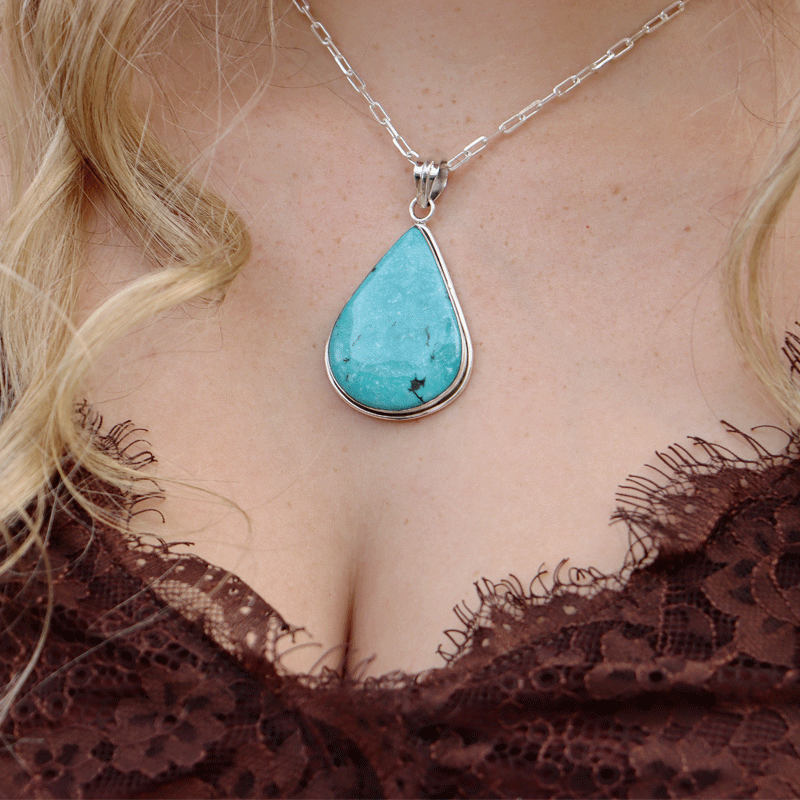 teardrop sterling turquoise silver gemstone pendant
