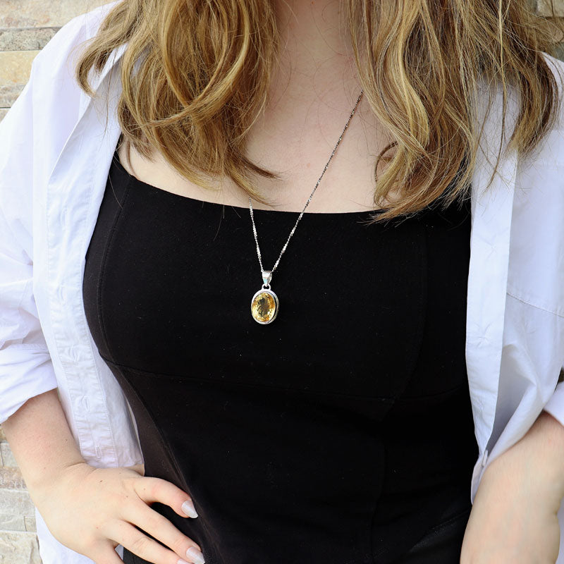 oval citrine gemstone sterling silver pendant