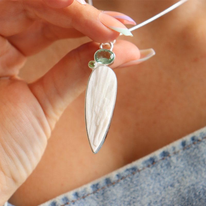 green amethyst peridot selenite sterling silver gemstone pendant