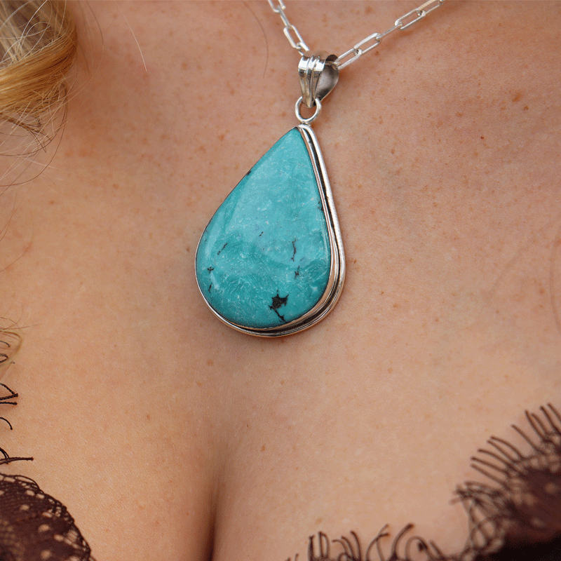 teardrop sterling turquoise silver gemstone pendant