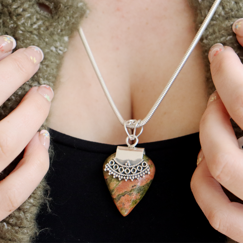 moss agate sterling silver gemstone pendant