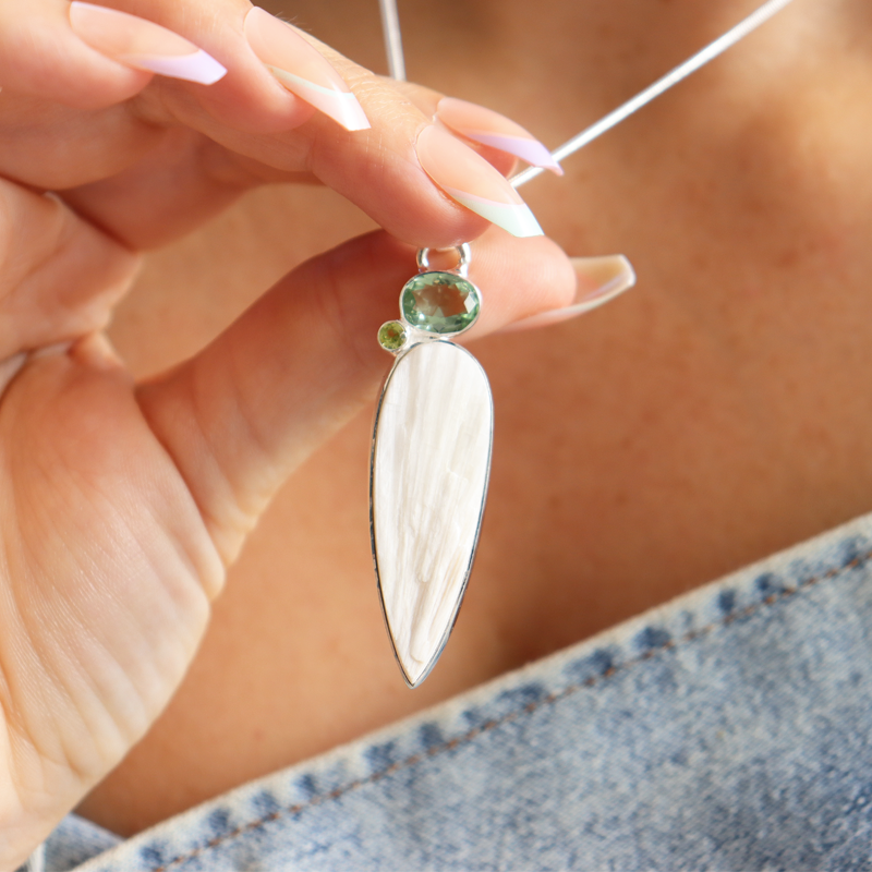 green amethyst peridot selenite sterling silver gemstone pendant