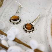 tiger eye gemstone sterling silver earrings