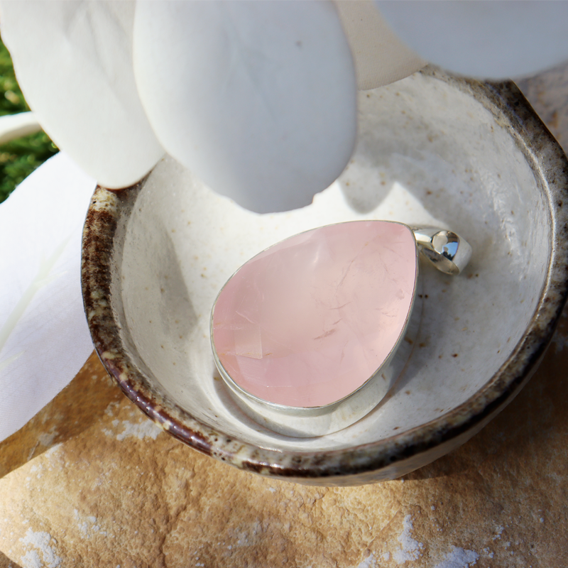 xl rose quartz silver gemstone pendant