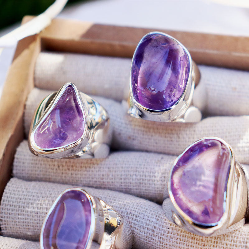 amethyst large silver gemstone ring