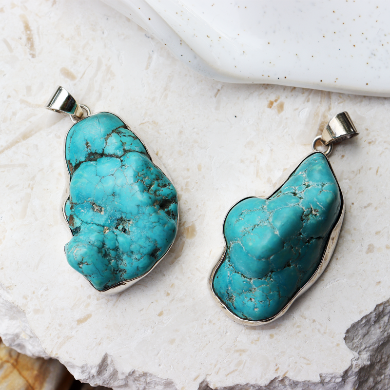 big turquoise sterling silver gemstone pendant