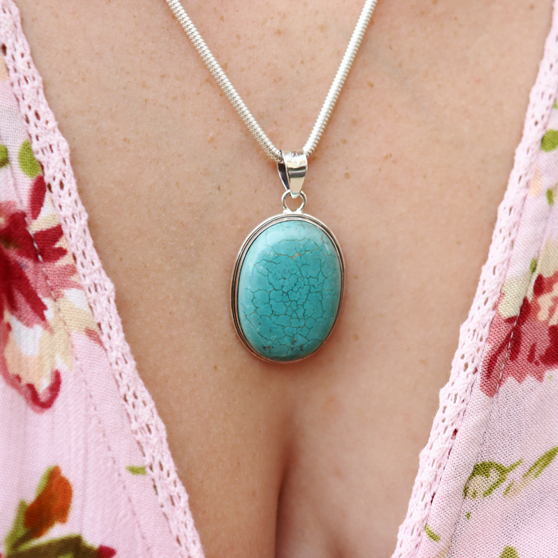 oval turquoise sterling silver pendant