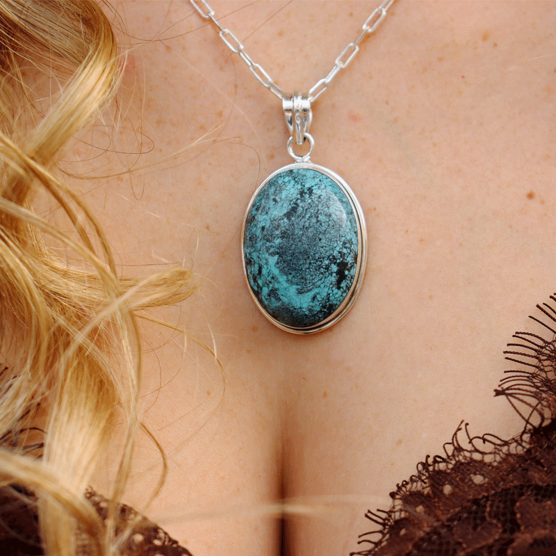 oval turquoise sterling silver gemstone pendant