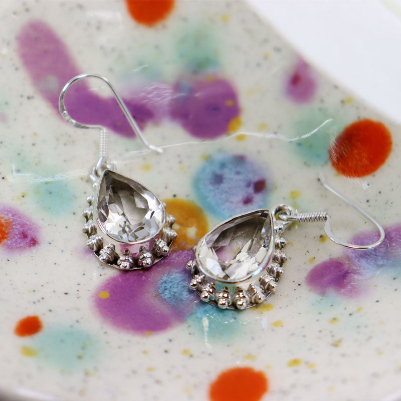 Hale Clear Quartz Teardrop Earrings boho best Jewellery Aus
