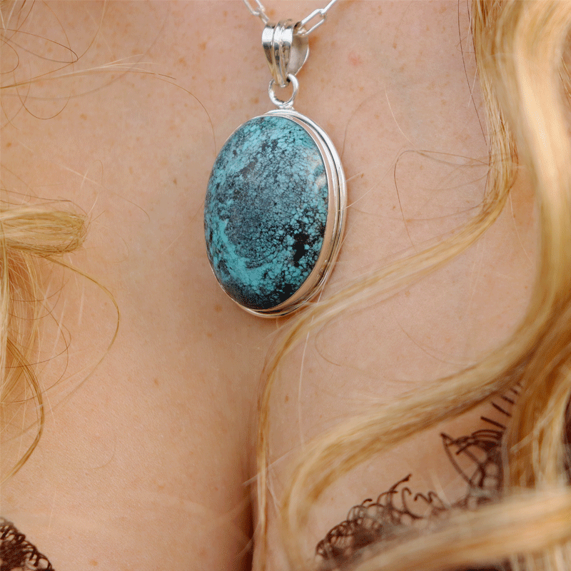 oval turquoise sterling silver gemstone pendant
