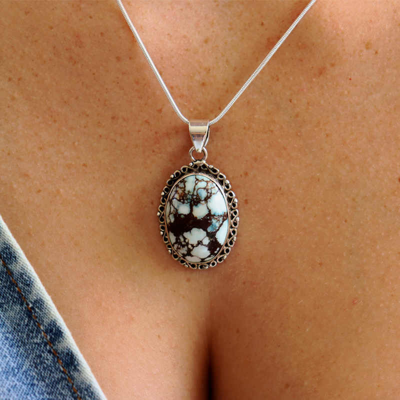 turquoise oval sterling silver gemstone pendant