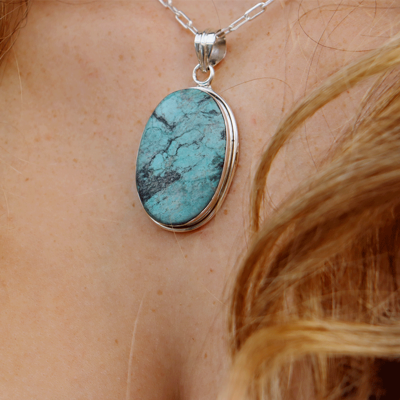 oval sterling silver turquoise gemstone pendant
