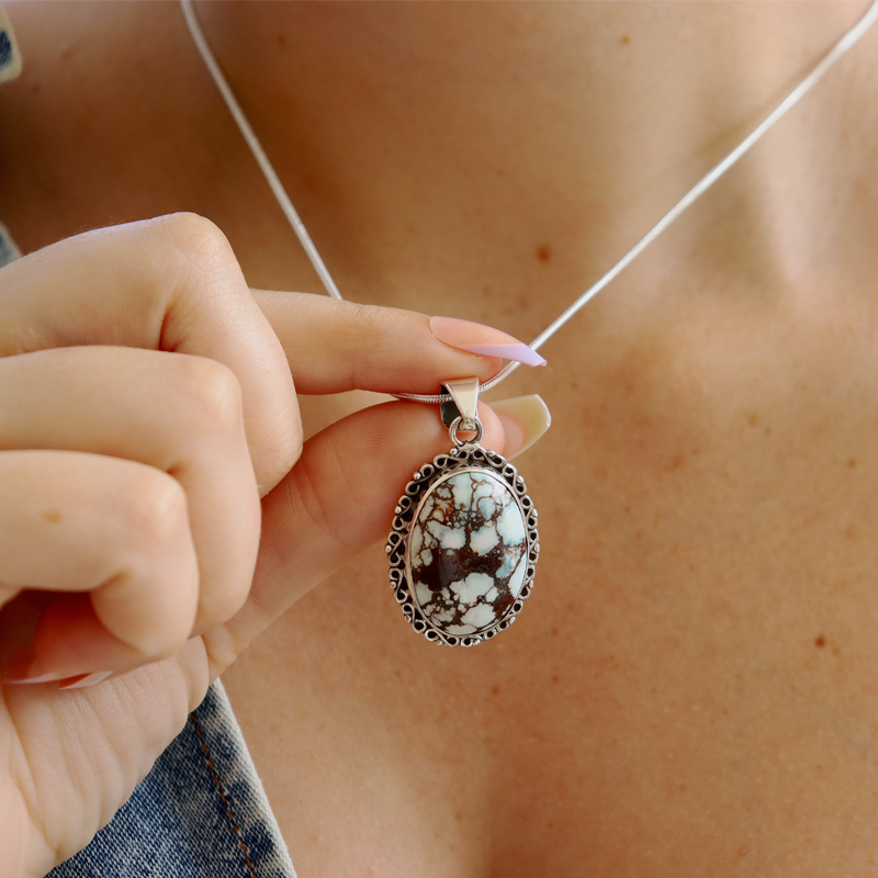 turquoise oval sterling silver gemstone pendant