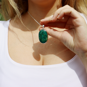 emerald quartz oval gemstone silver pendant