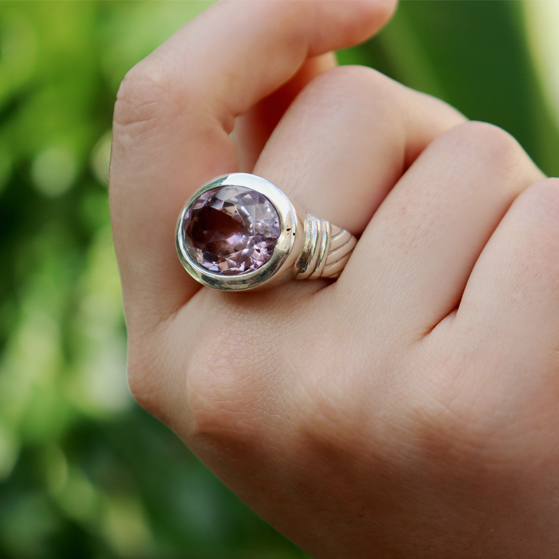 amethyst oval sterling silver gemstone ring