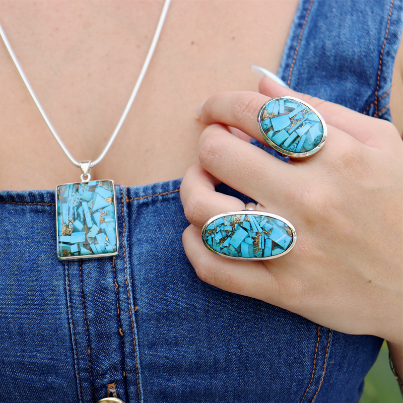 copper turquoise gemstone sterling silver gemstone pendant